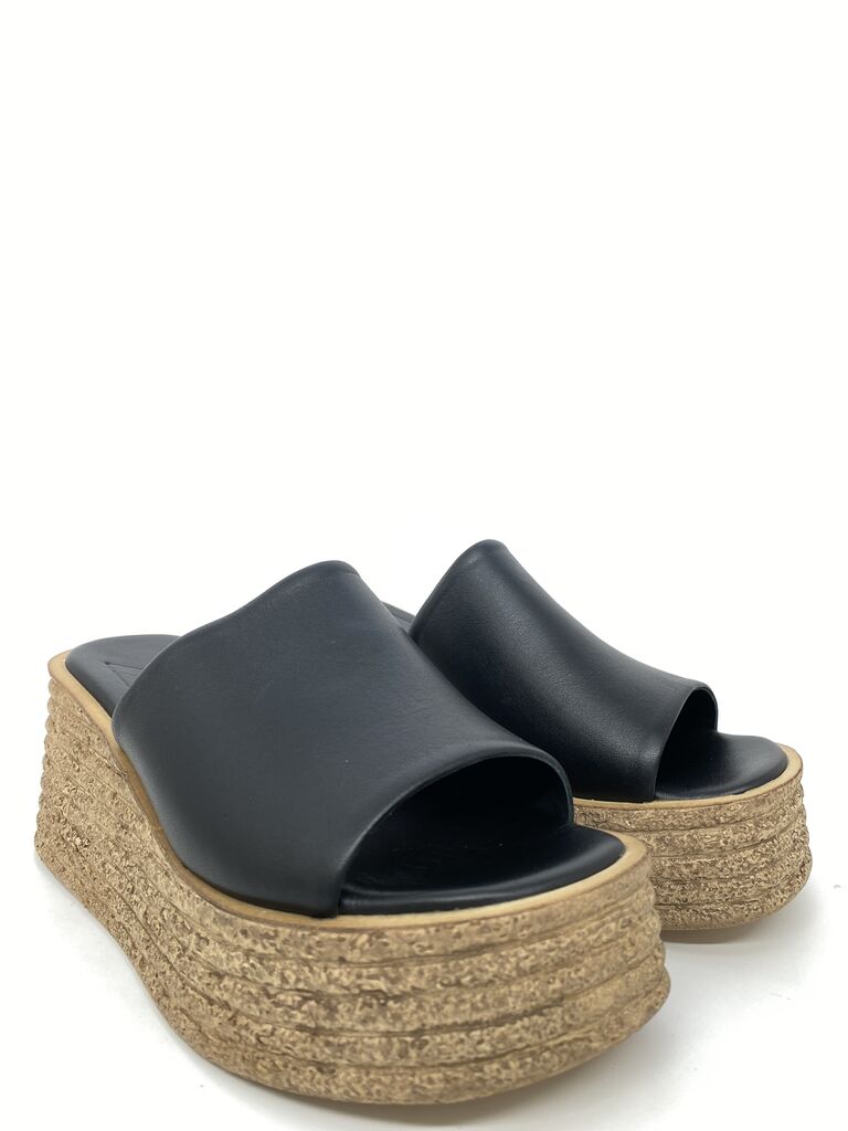 Heeled Mule Open-Toe Nappa BLACK