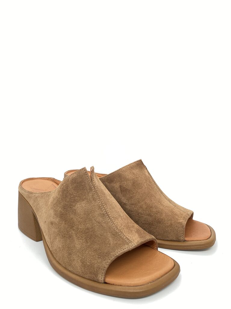 Brown Suede Open-Toe Mule with Block Heel