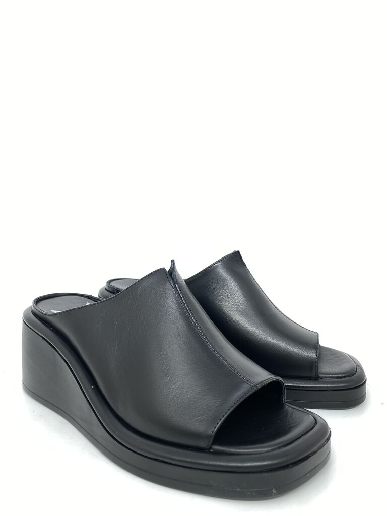 Black Wedge Open-Toe Slide Sandal