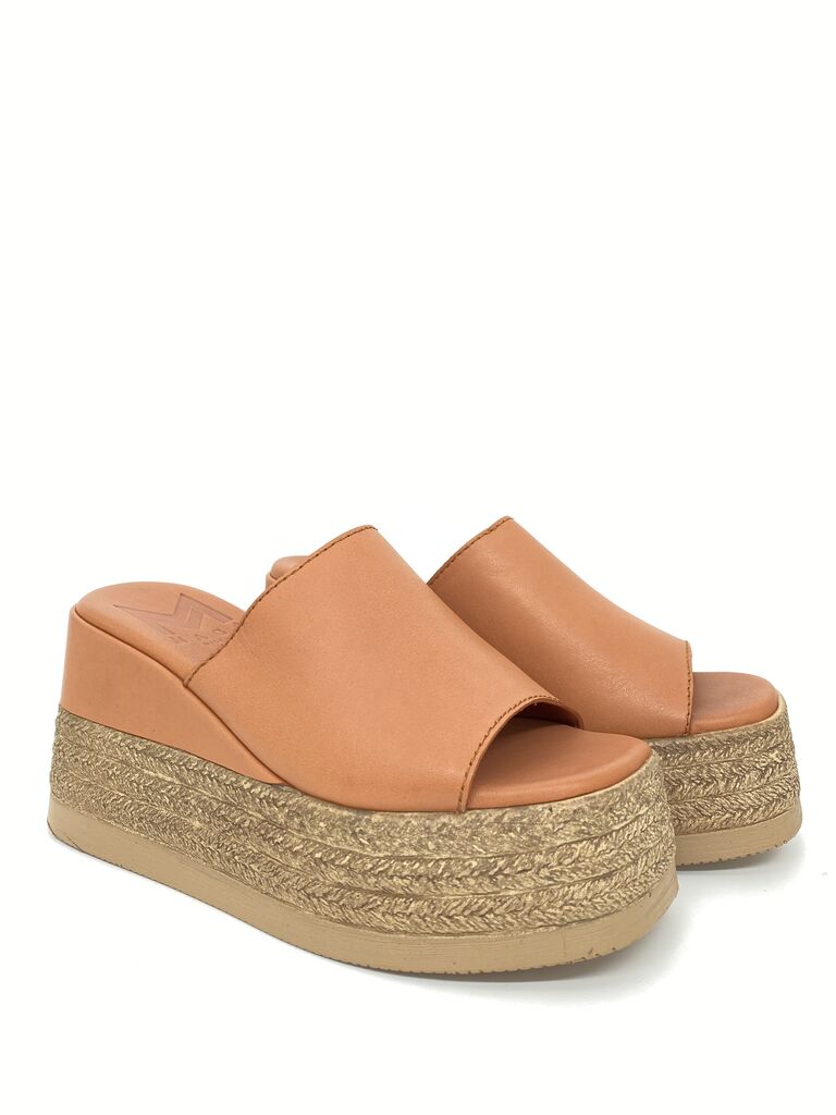 Heeled Mule Open-Toe Nappa TAN