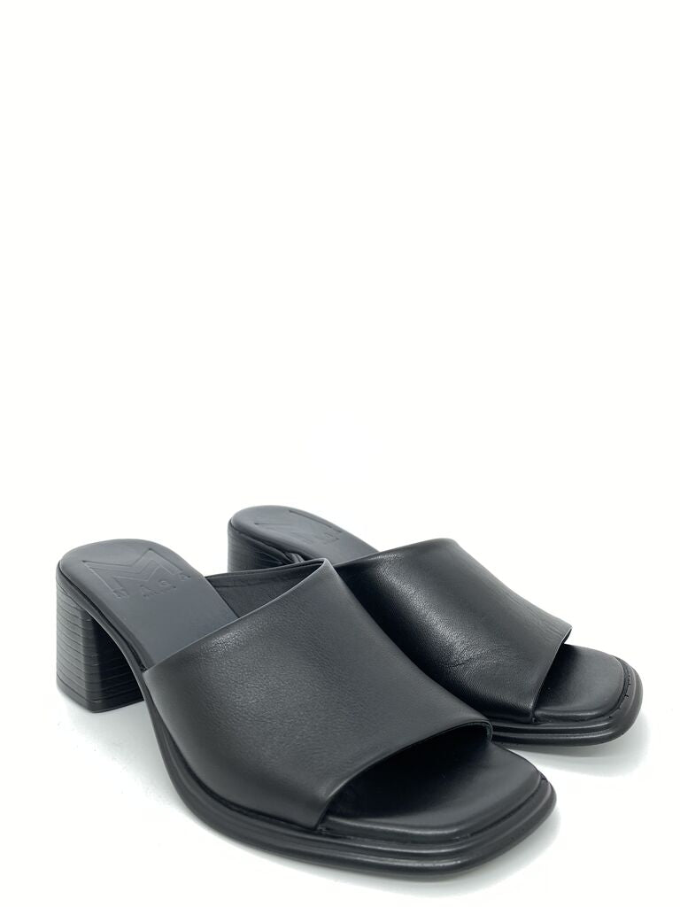 Black Leather Mule Block Heel