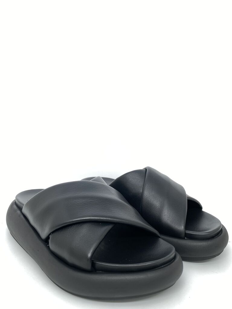 Black Crisscross Slide Sandals with Cushioned Sole