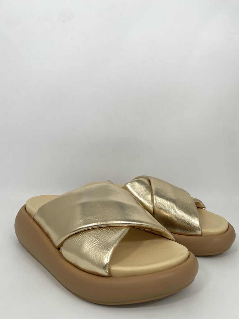 Gold Metallic Slide Sandals with Padded Sole