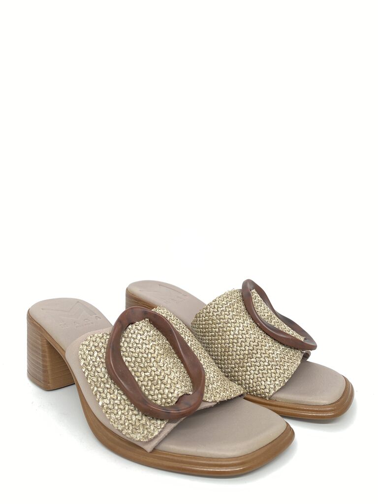 Heeled Mule Open-Toe Rafia MIN/STR