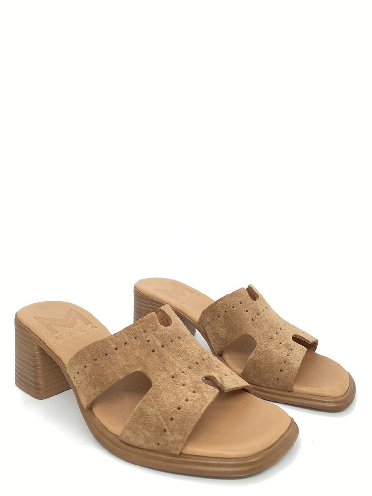 Heeled Mule Open-Toe Suede TAUPE