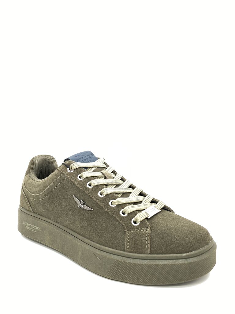 Olive Suede Sneakers with Embroidered Logo