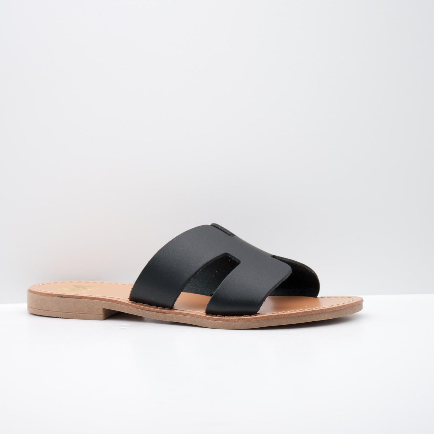 Black Minimalist Slip-On Sandal with Wide Straps