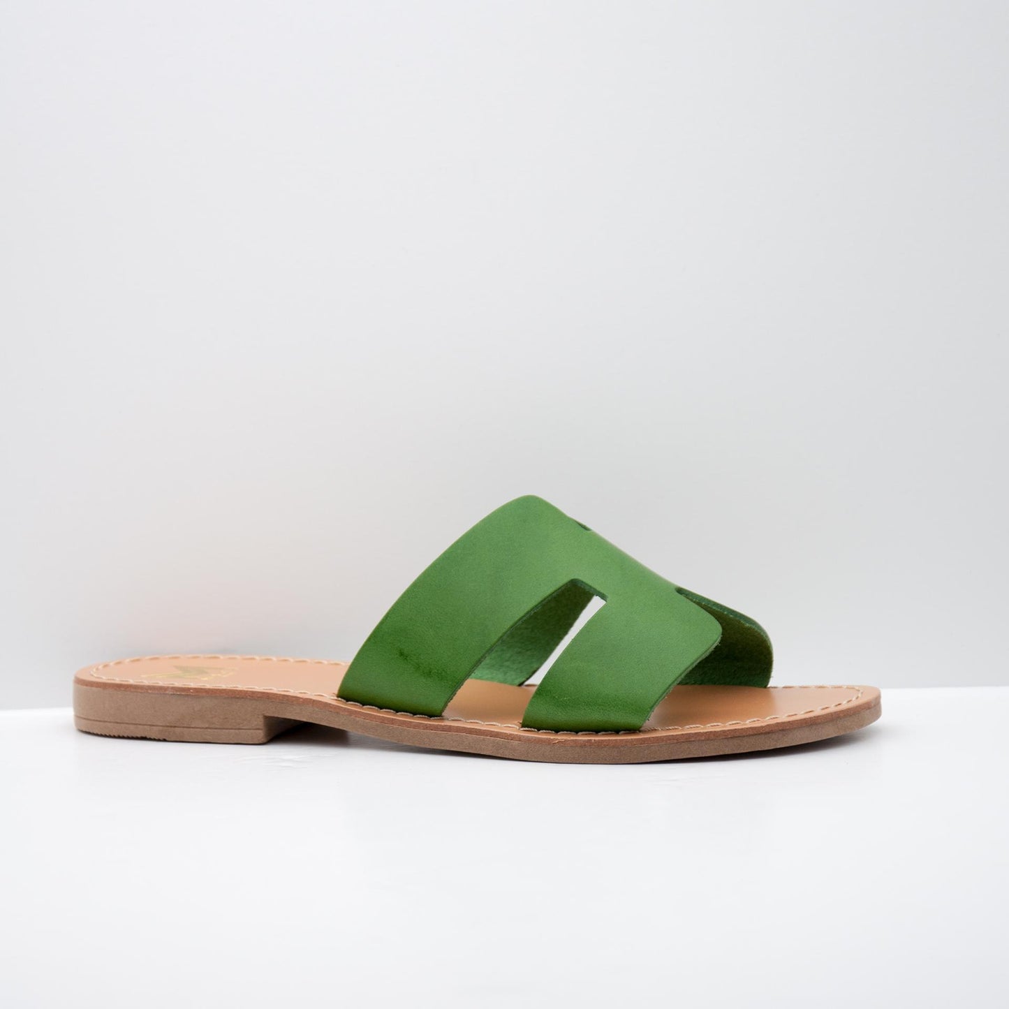 Green Leather Slide Sandals with Open Design