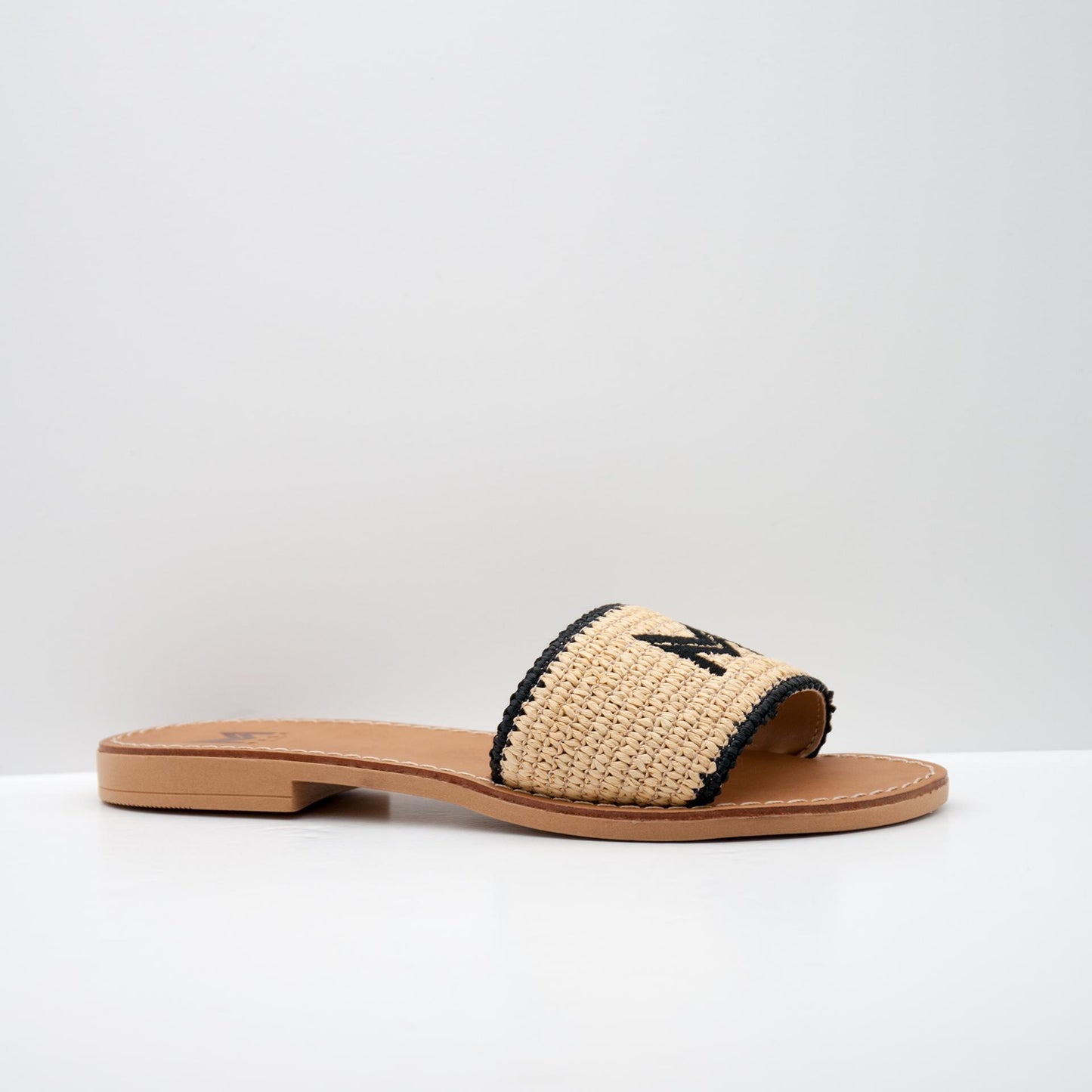Beige Woven Slide Sandals with Contrast Trim