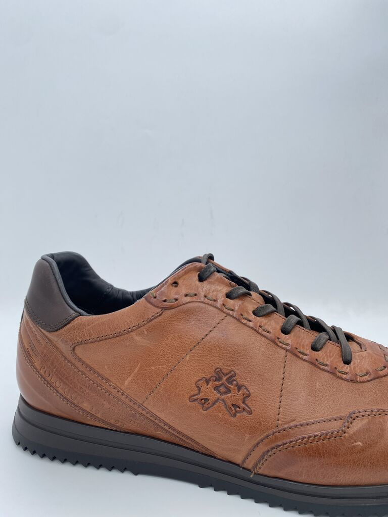 Brown Leather Sneaker with Embossed Logo