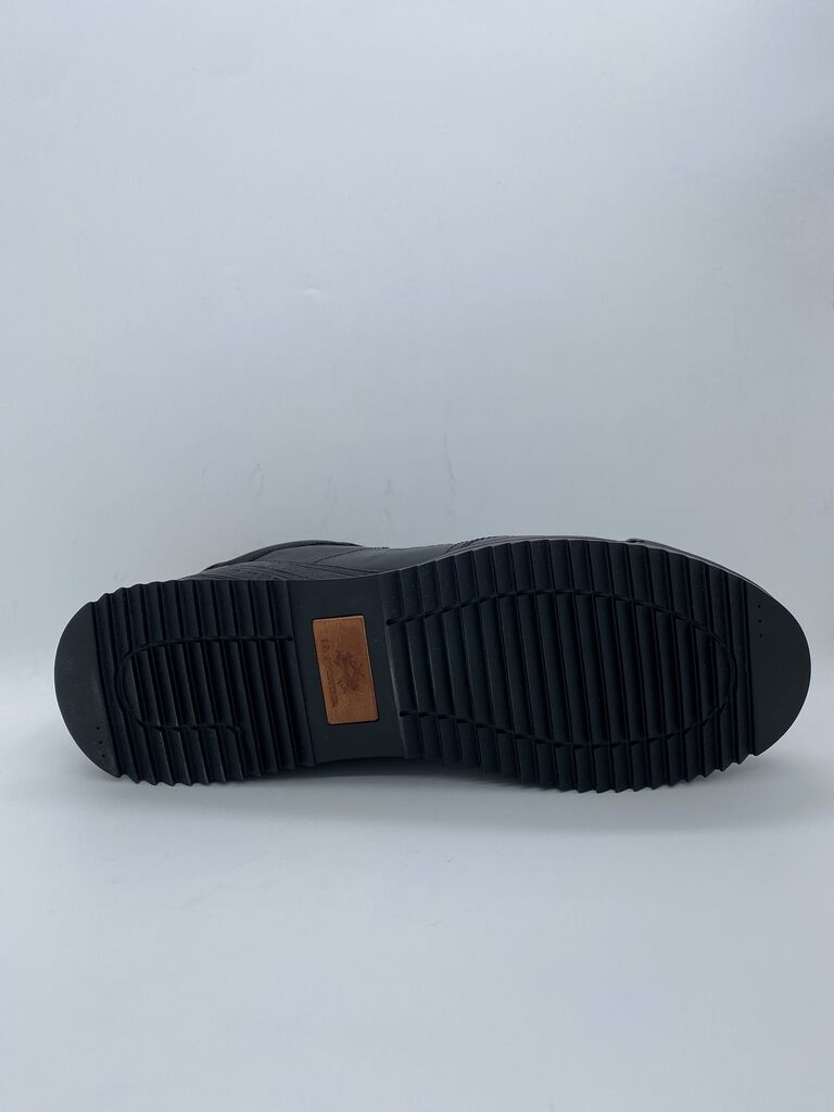 Black Leather Sneakers with Textured Detailing