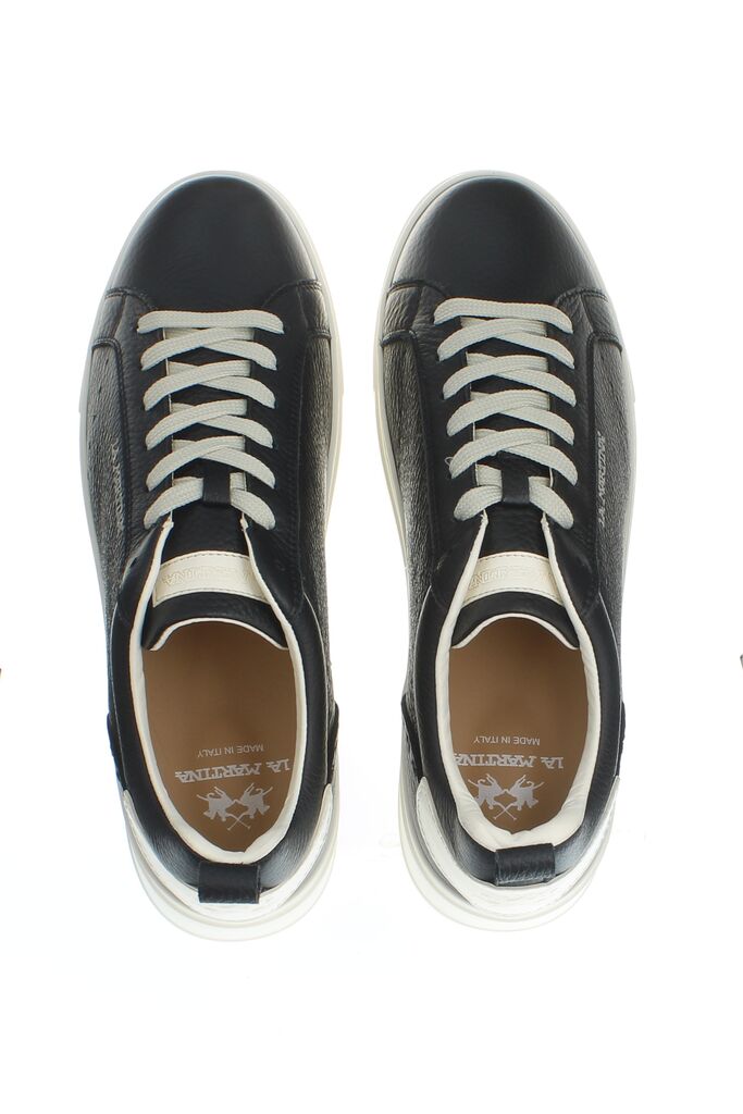 Black Leather Sneakers with Contrast Detail