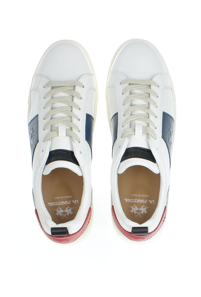 White Leather Low-Top Sneakers with Colorblock Detail