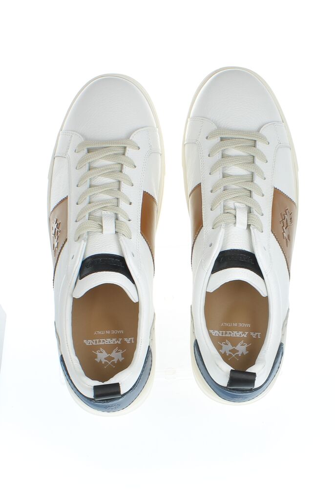White Leather Casual Sneakers with Embossed Detail