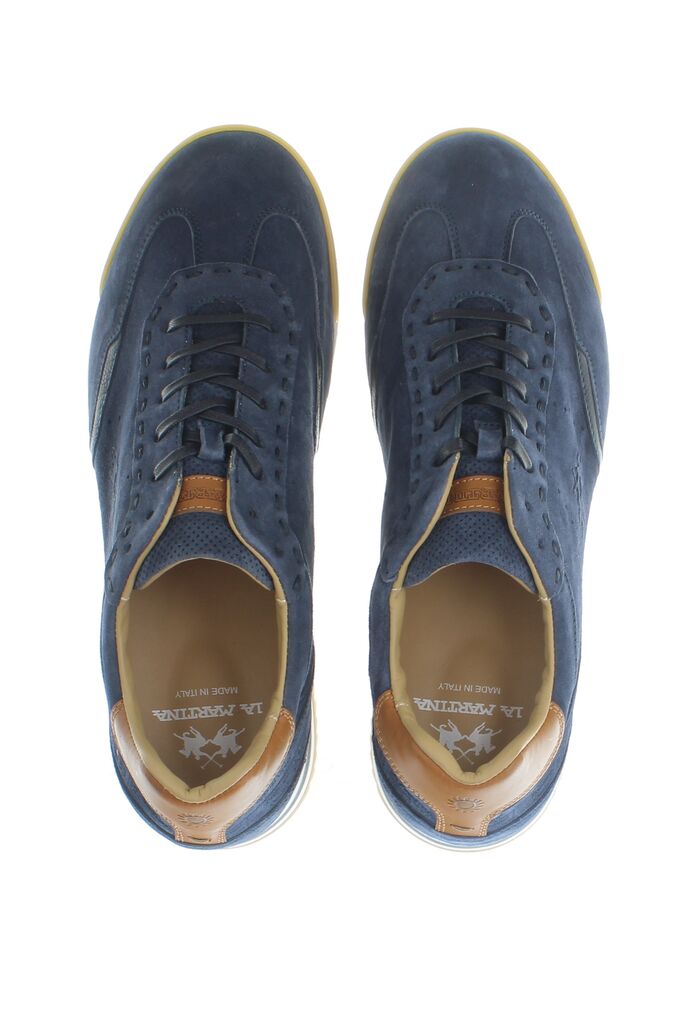 Navy Suede Sneaker with Contrast Heel