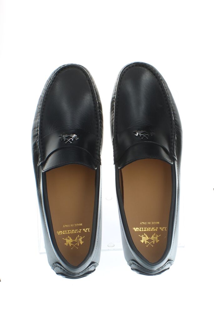 Black Leather Loafer with Embossed Detail