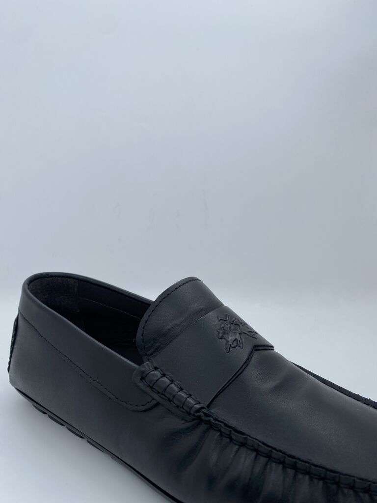 Black Smooth Loafer with Logo Detail