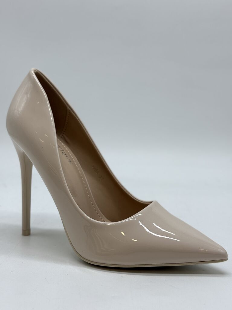Nude Patent Pointed Toe Heels with Stiletto
