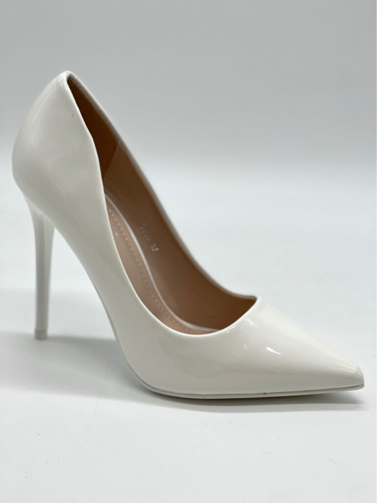 Ivory Patent Pointed-Toe Stiletto Heels