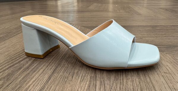 White Block Heel Slide with Open Toe