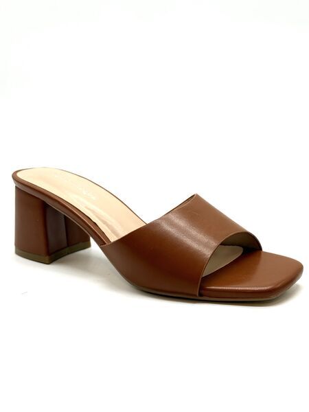 Brown Block Heel Mules with Square Toe