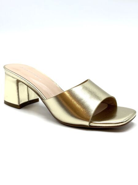 Gold Metallic Block Heel Slide Sandals