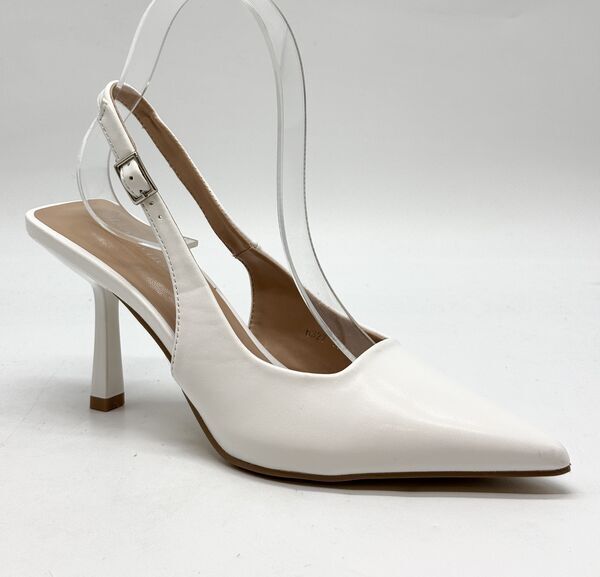 White Slingback Pointed Pumps with Adjustable Strap