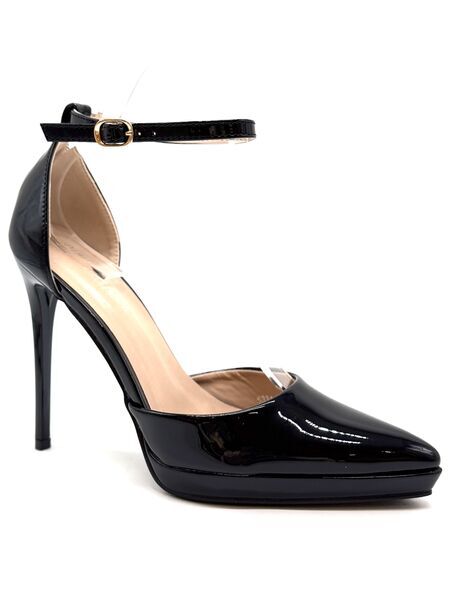 Black Patent Ankle Strap Stiletto Heel
