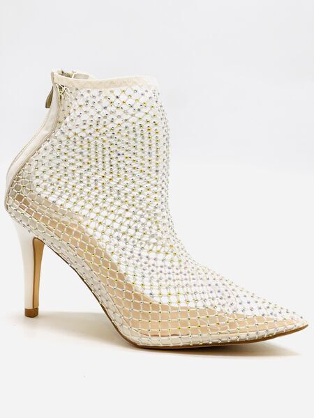 White Mesh Ankle Boot with Stiletto Heel