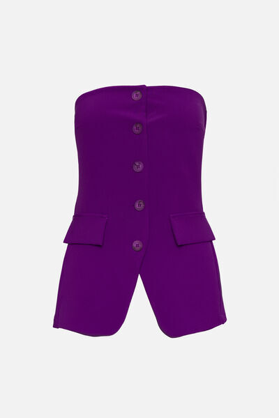Purple Sleeveless Button-Front Vest