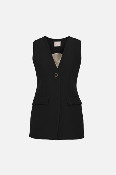 Black Sleeveless Vest with Button Closure