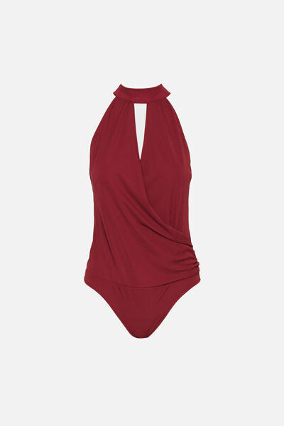 Burgundy Halter Swimsuit with Keyhole Design