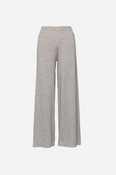 Gray Knit Wide-Leg Pants with Relaxed Fit