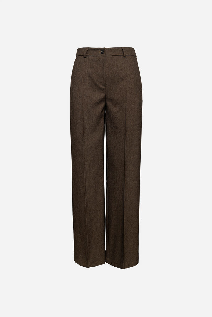 Brown Tailored Wool Straight Leg Trousers