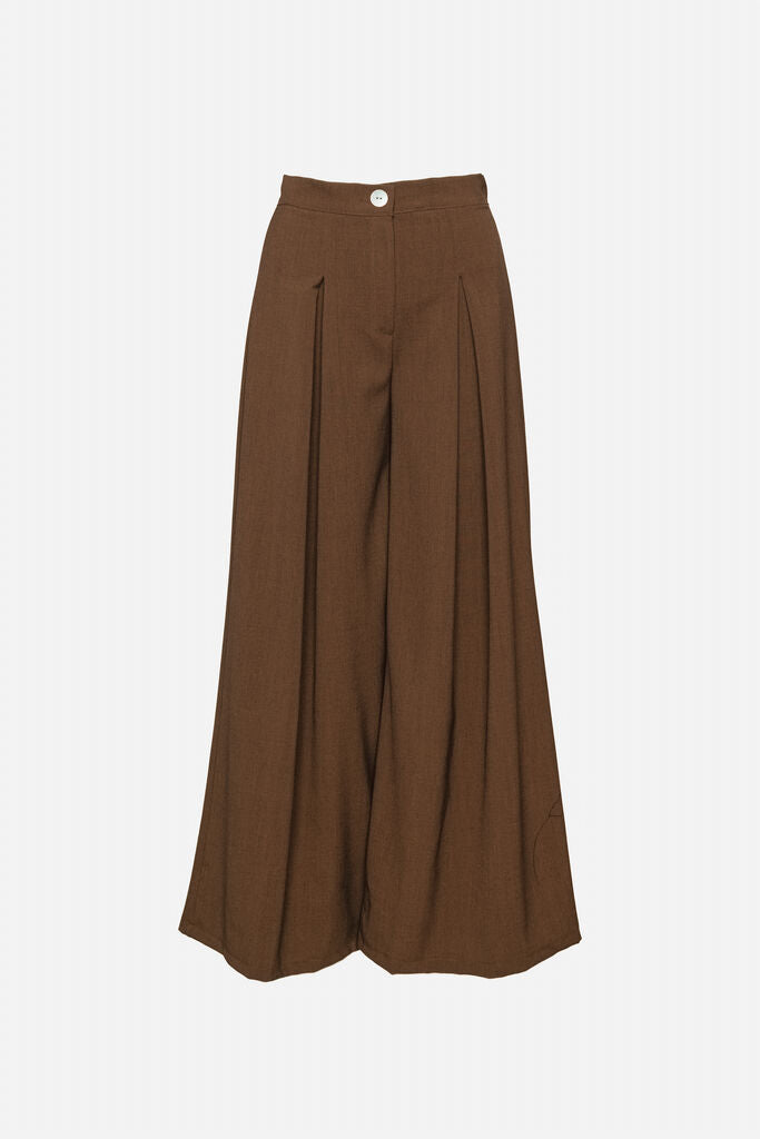 Brown Wide-Leg Trousers with Button Closure