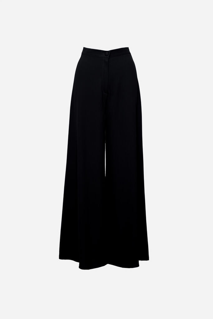 Black Wide-Leg Pants with Button Closure