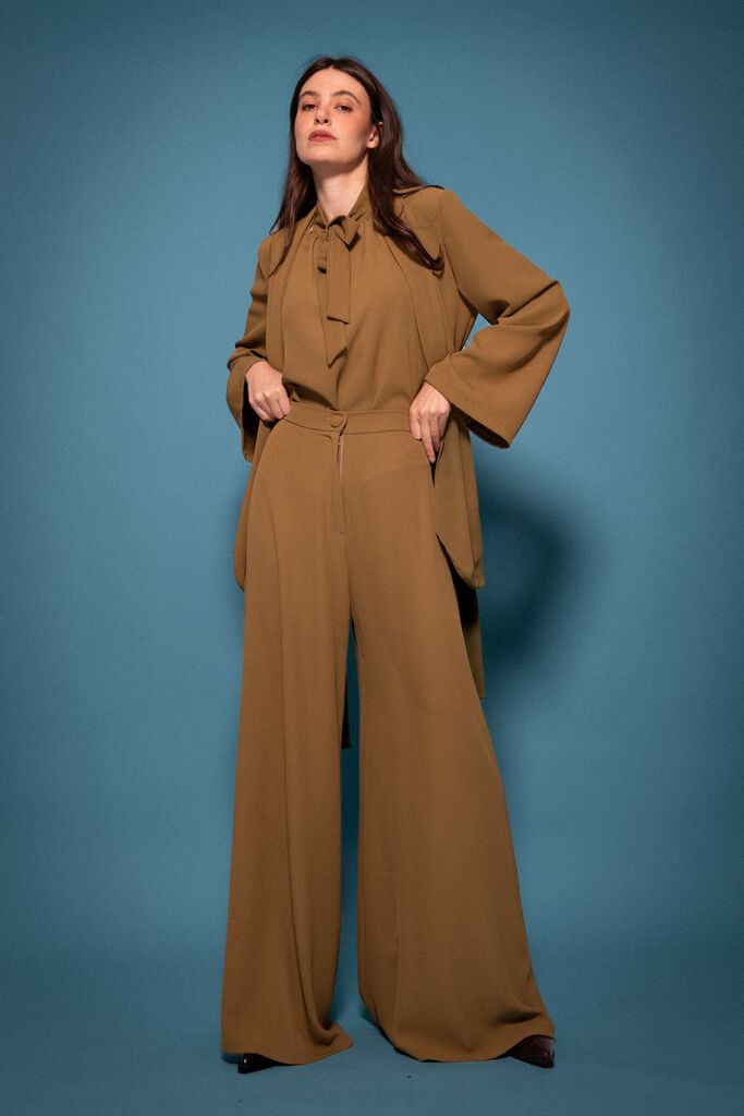 Olive Wide-Leg Pants with High Waist