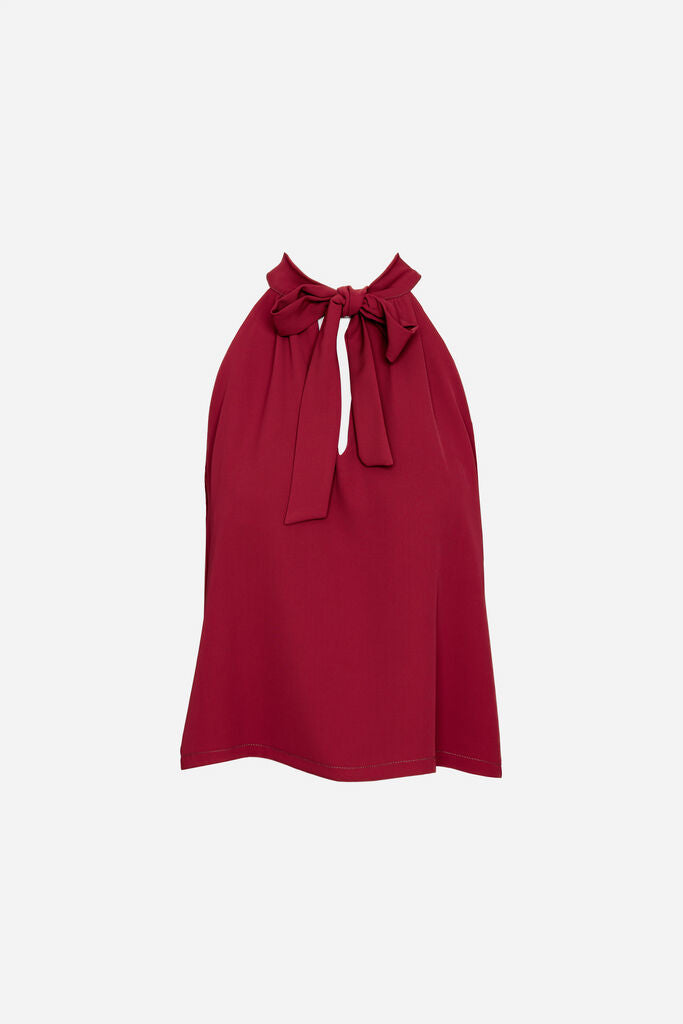 Red Halter Top with Bow Neckline