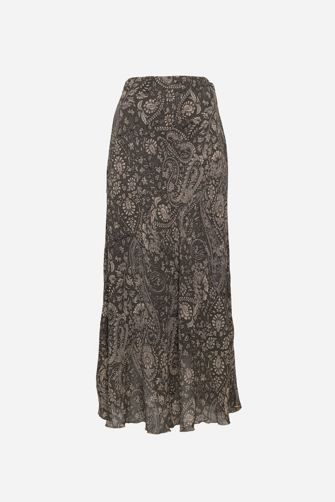 Charcoal Paisley Midi Skirt with Flowing Silhouette