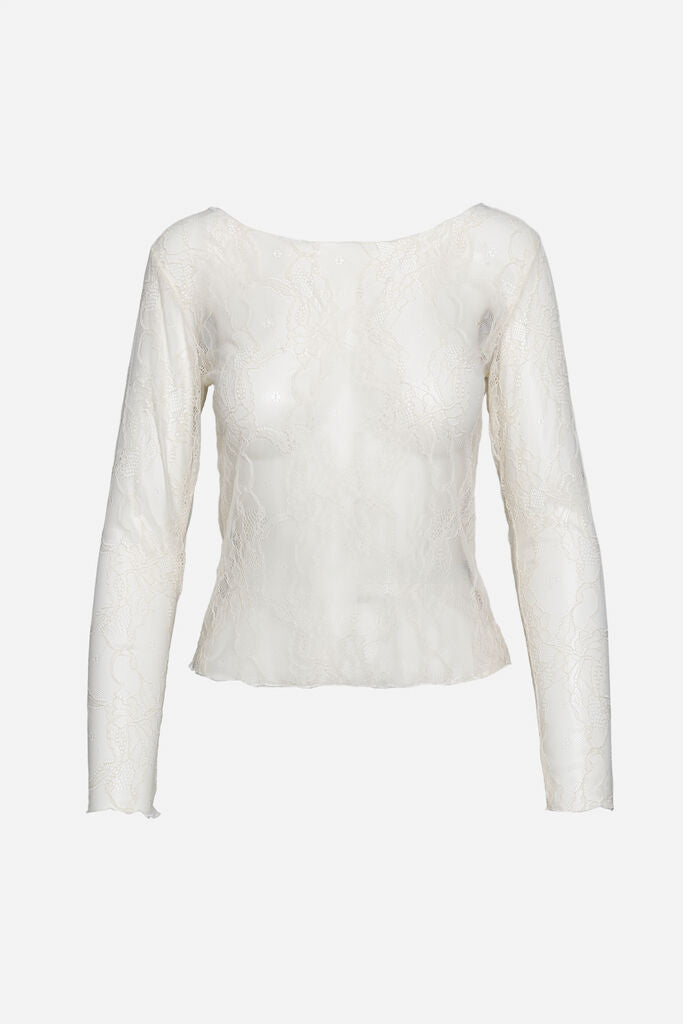 Ivory Lace Long Sleeve Top with Subtle Sheen