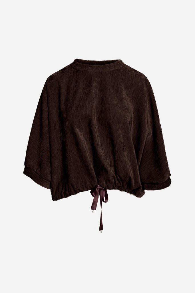 Brown Textured Kimono Jacket with Tie Closure