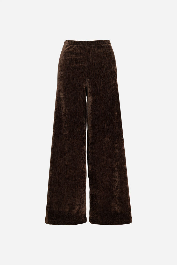Chocolate Velvet Wide-Leg Trousers with Relaxed Fit