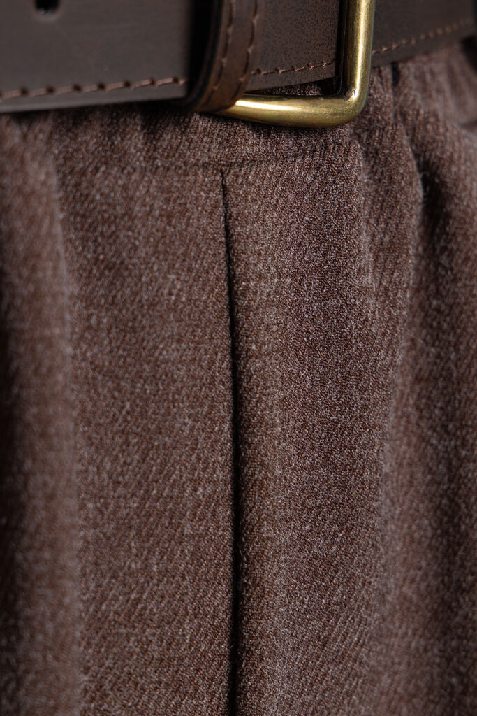 Brown Wide-Leg Pleated Trousers with Belt