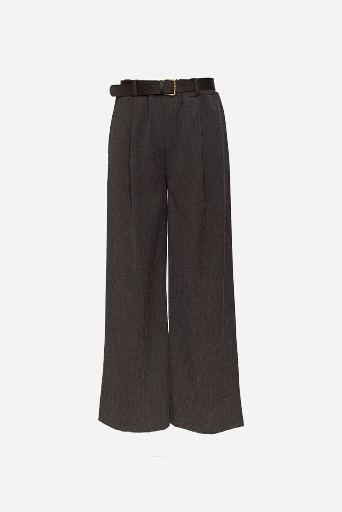 Charcoal Wide-Leg Trousers with Belt Detail