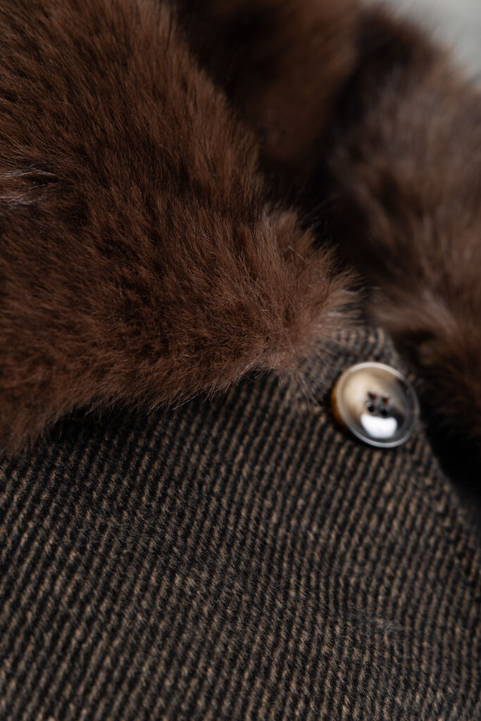 Charcoal Tweed Jacket with Faux Fur Collar