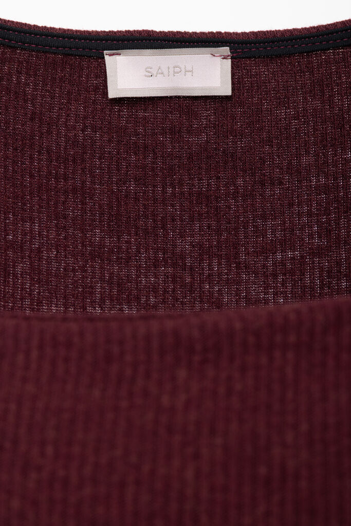 Burgundy Ribbed Knit Square-Neck Top