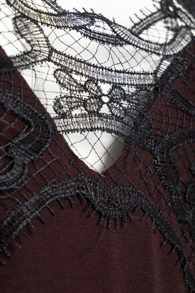 Brown Lace Detail Long Sleeve Bodysuit