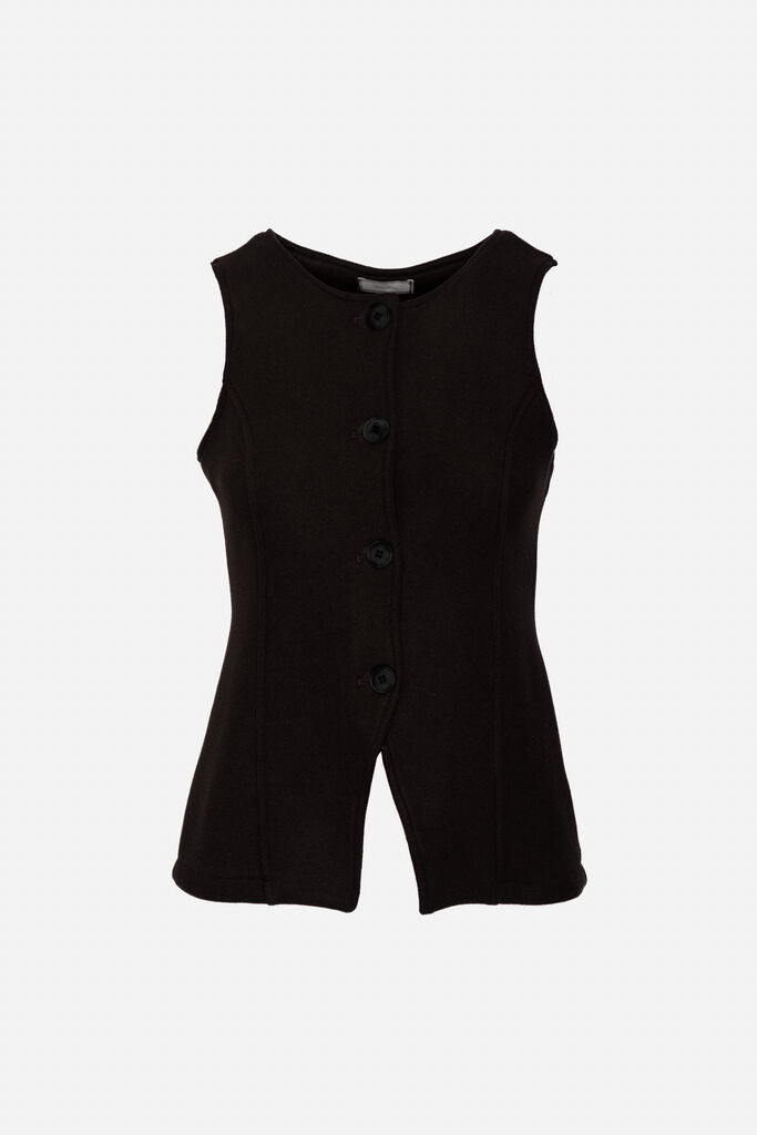Black Button-Front Sleeveless Vest with Structured Design