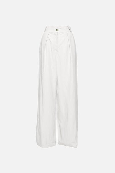 White Wide-Leg Trousers with High Waist