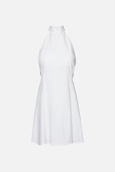 White High-Neck A-Line Dress